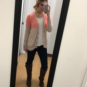 American Eagle Coral and Beige Cardigan
